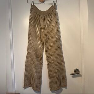 Crochet Knit Wide-Leg Beach Pants in Taupe